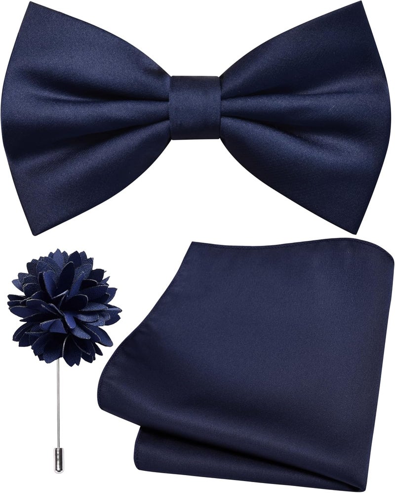 Branduce Solid Color Pre-tied Bow Tie and Pocket Square Lapel Pin Set for Men - Image 1